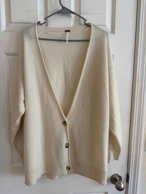 Free People Lila 100% Cashmere Cardigan Ivory OB 849083 Luxe Knit XL